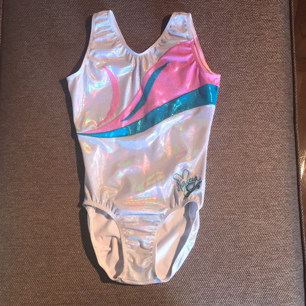 White & Pink/Teal Nastie Liukin GK Gym Leo - AS